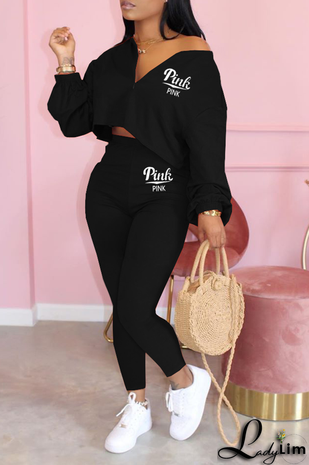 Army Green Fashion Print Patchwork V Neck Long Sleeve Two Pieces