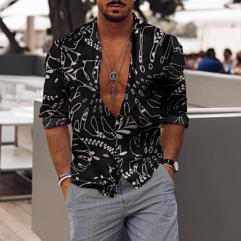 Casual Holiday Simple Plant Print Mens Shirt