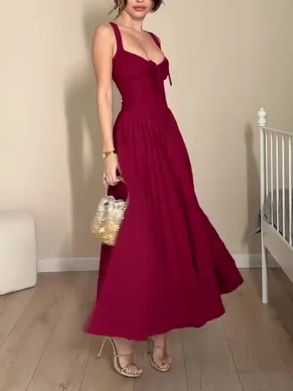 Burgundy Corset - Style Strappy Maxi Dress