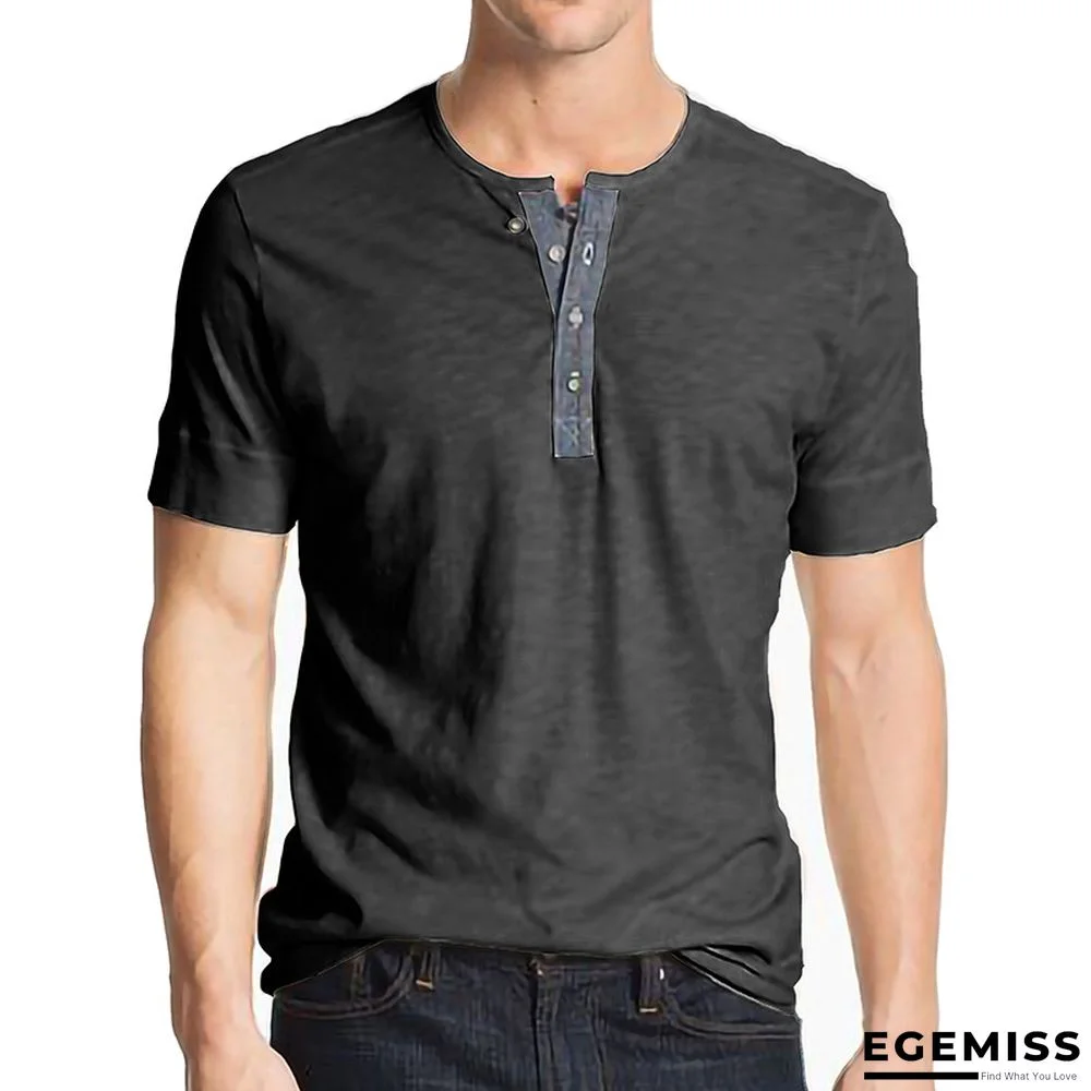 T-shirt with Short Sleeves Henry Shirt Round Neck Cotton T-shirt Men's Clothes | EGEMISS