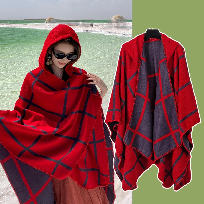 Ethnic Style Hooded Shawl Cloak Lijiang Xinjiang Tibet Northwest Tourism Wear Photograph Warm Outer Cape