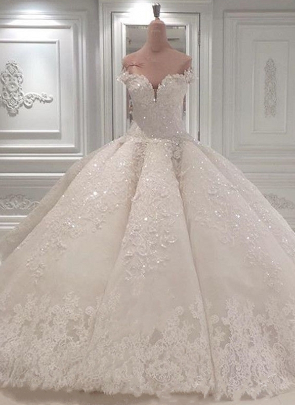 Glamorous Off-the-Shoulder Ball Gown Wedding Dress With  Beadings - lulusllly