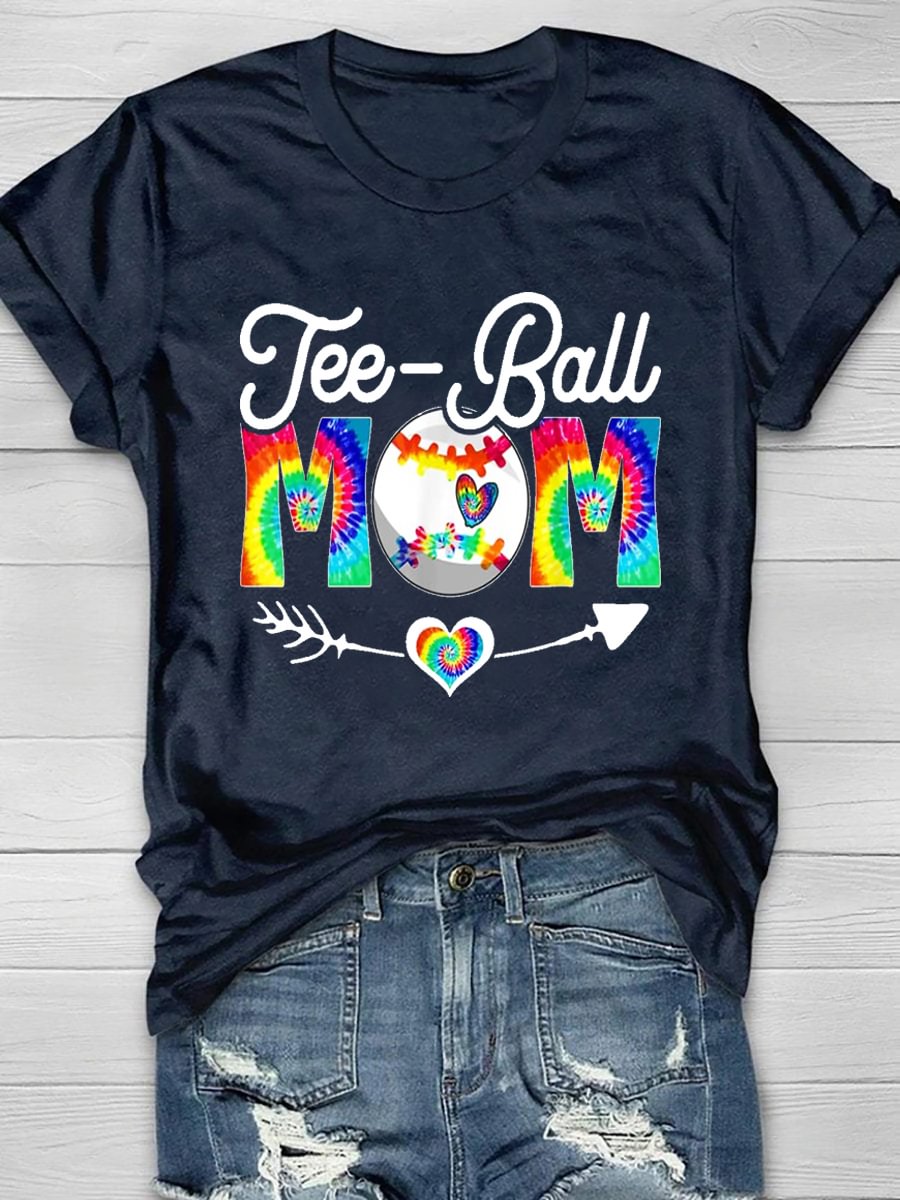 Teeball Mom Tie Dye Print Short Sleeve T-Shirt