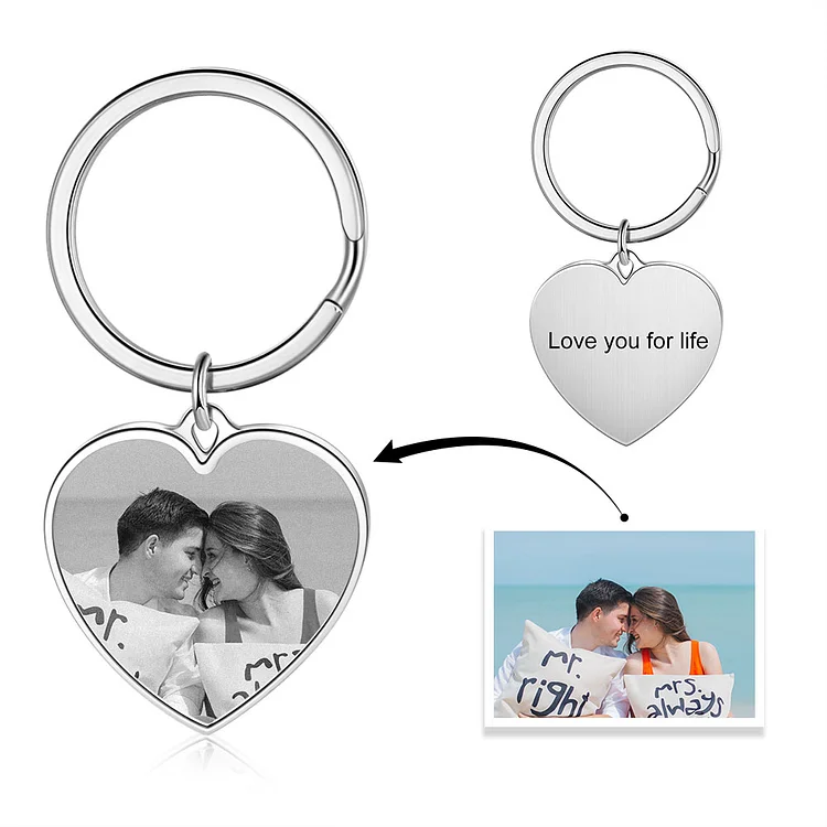 Personalized Heart Photo Keychain with Engraving Keychain