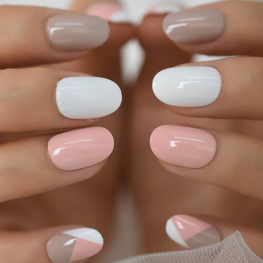 Iridescent White Instant French Nails Glitter Beveled Clear Short Square Fake Nail Art Tips Many Choice 24 Count 515-3-Nail Inspo