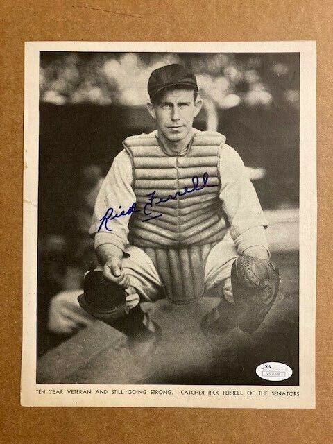 Rick Ferrell HOF Boldly Signed 8x10 Vintage Magazine Premium JSA Cert