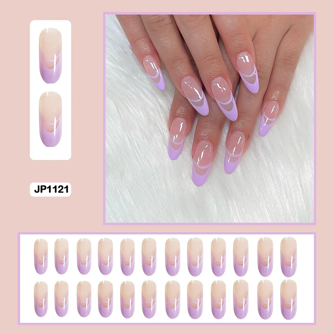 24Pcs/Set French Contracted Artistic Line Drip Shaped Short Wearable False Nails With Glue Manicure Art Tools Fake Nails-Nail Inspo