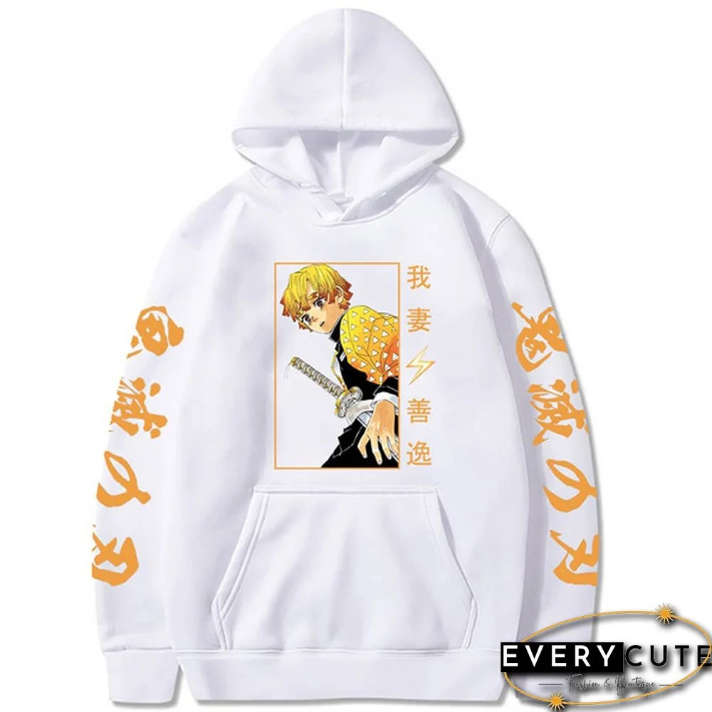 Hot Anime Demon Slayer Kimetsu No Yaiba Hoodies Agatsuma Zenitsu Printed Sweatshirt Streetwear Harajuku Long Sleeve Casual Pullover For Unisex