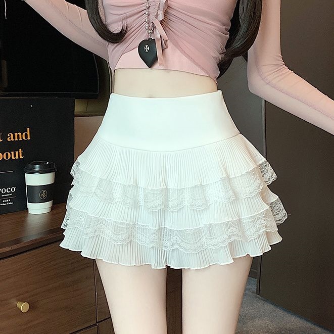 Tiered Lace Pleated Mini Skirt