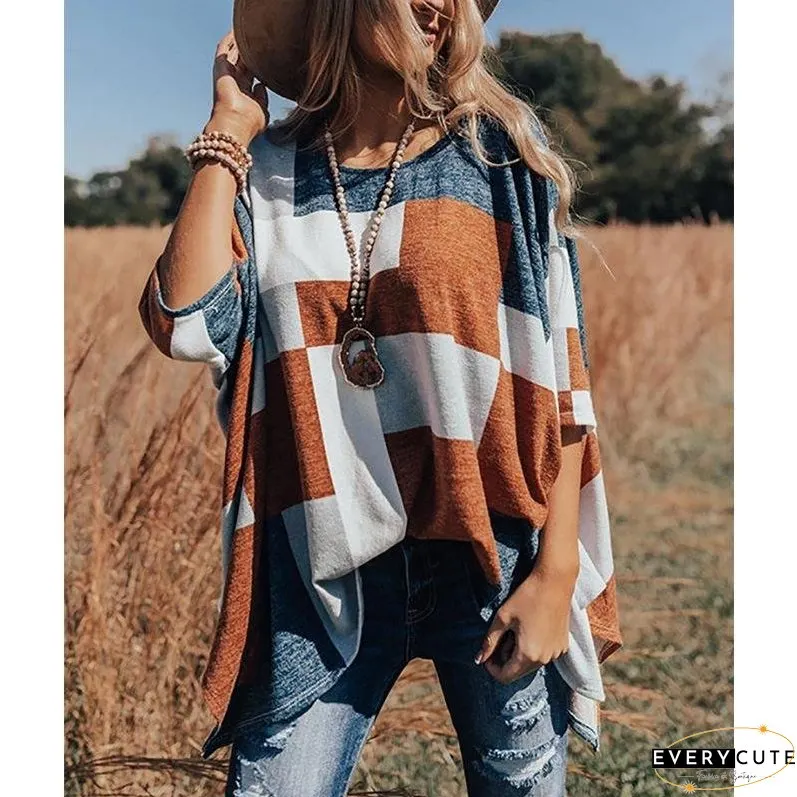 Plaid Crew Neck Sleeve Top