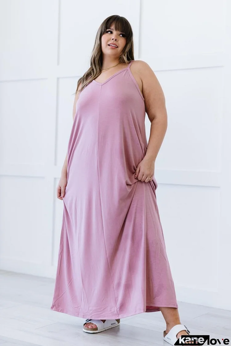 Zenana Beach Vibes Full Size Cami Maxi Dress in Light Rose