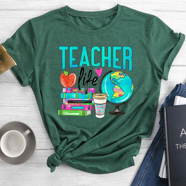 teacher life Round Neck T-shirt