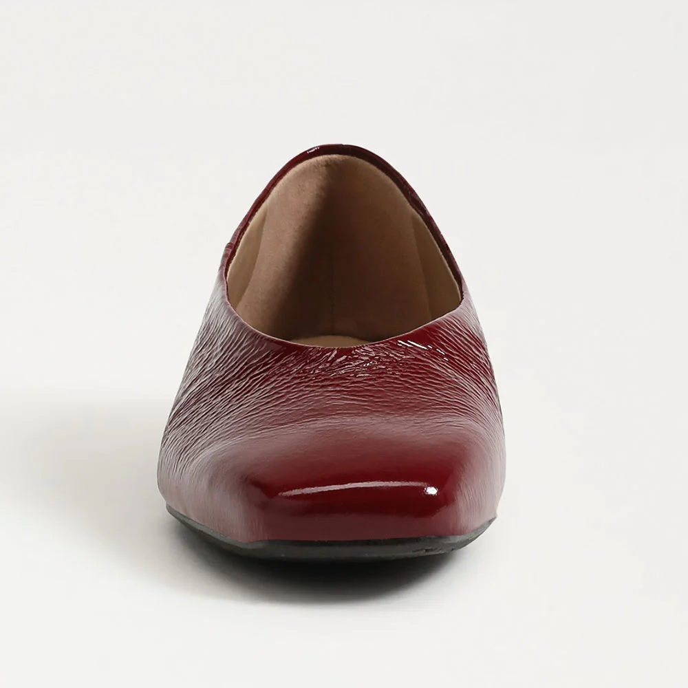 Maroon Square Toe Slip On Flat Women's Casual Business Shoes