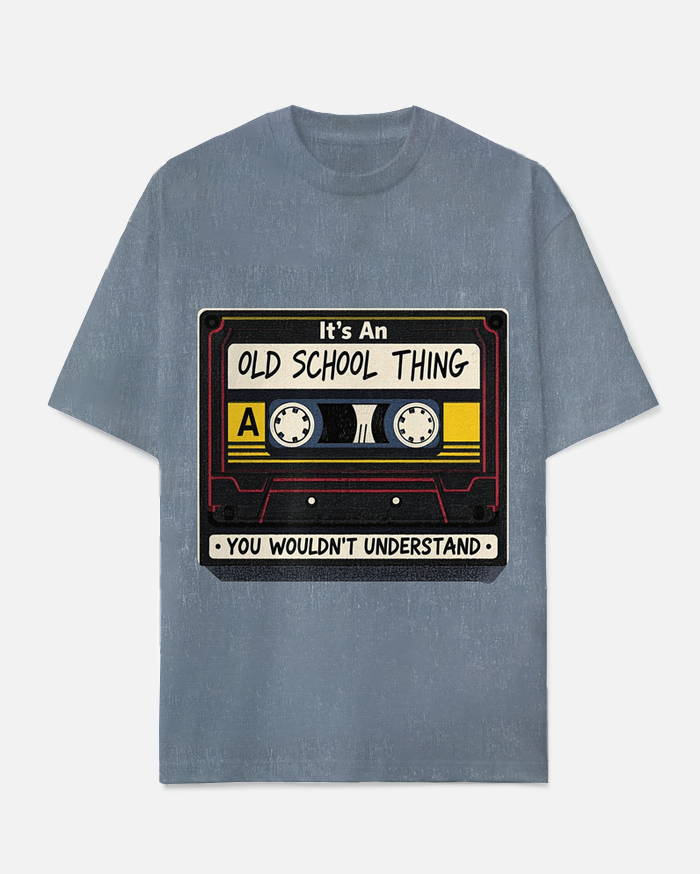 Men's Big Size Retro Fashion Cartoon Audio Tape Printed Casual Short Sleeve T-shirt