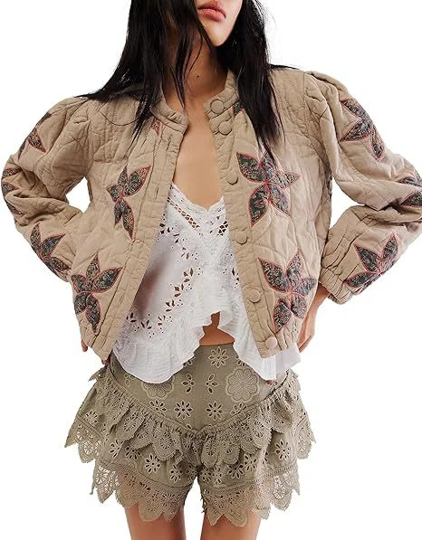 Nigikala Nigikala Autumn And Winter Explosion Embroidered Good Quality Washing Cotton Maple Leaf Embroidery Lady Coat Cotton Suit