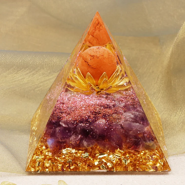 Olivenorma Sun Stone Sphere With Amethyst Orgone Pyramid
