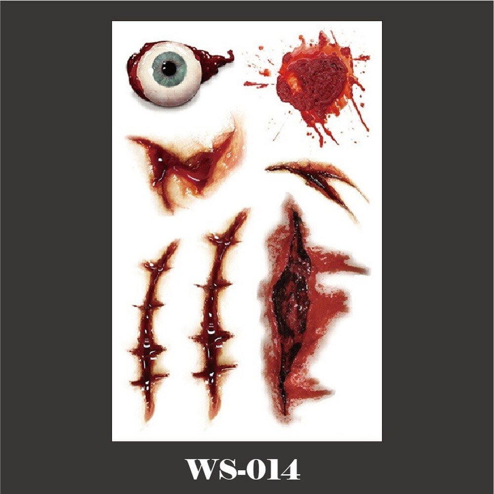 Gingf Waterproof Temporary Tattoo Sticker Wound Scar Horror Prom Party Funny Spider Cros Fake Tattoo Body Makeup Face Tatoo