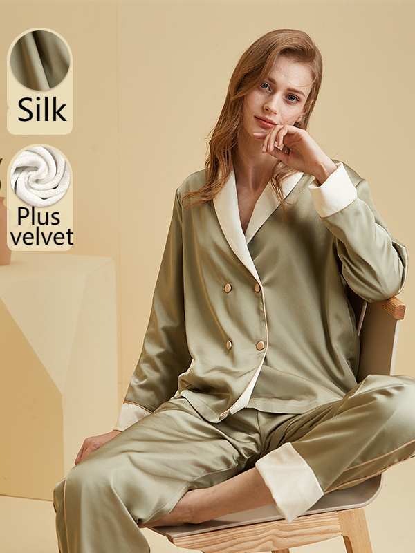 Spring and Autumn French high-end new thin velvet thickened home wear long-sleeved suit