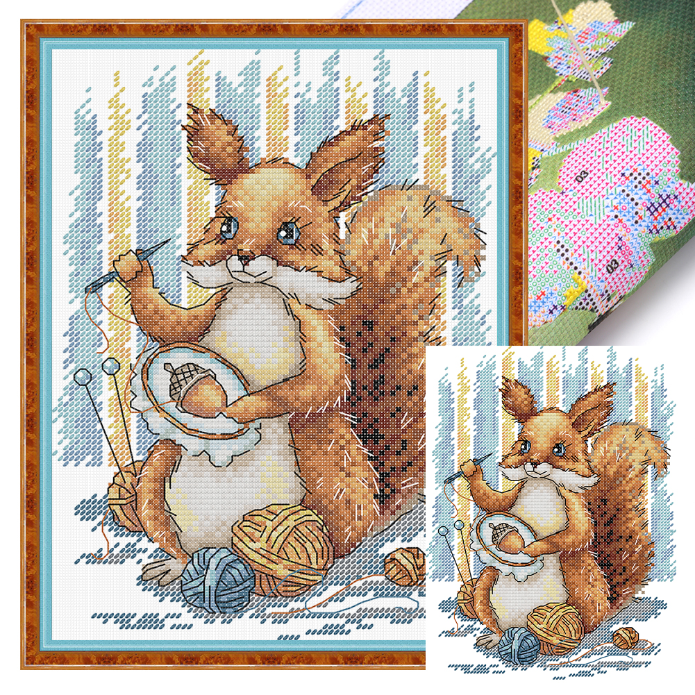 【Joy Sunday】Embroidered squirrel Partial 14CT Pre-stamped Canvas(19*27cm) Cross Stitch(backstitch)
