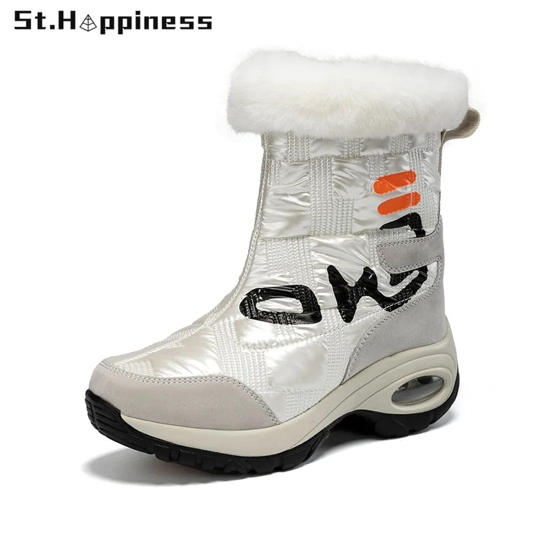 2021 New Winter Waterproof Women Boots Keep Warm Mid-Calf Snow Boots Women Zipper Ankle Boots Outdoor Sneakers Chaussures Femme
