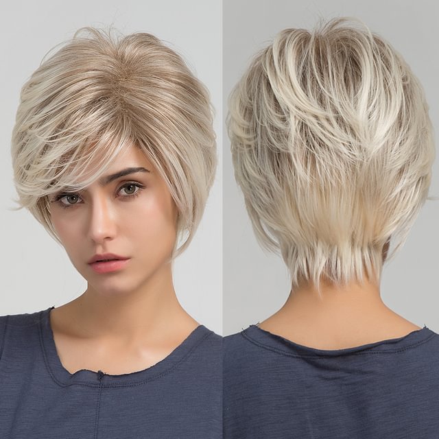 Blonde Short Hair with Bangs Natural Bob Wigs US Mall Lifes