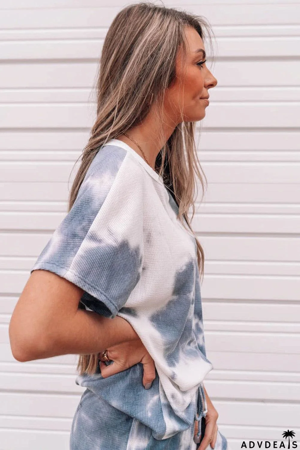 Tie-dyed Short Sleeve Top and Elastic Waist Pants Set