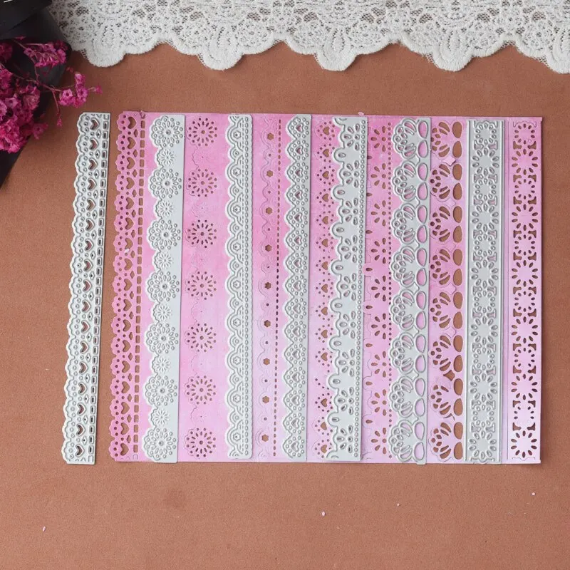 Metal Cutting Dies 7pcs Lace Flower Border Diy Scrapbooking Photo Album Decorative Embossing Paper Card Crafts