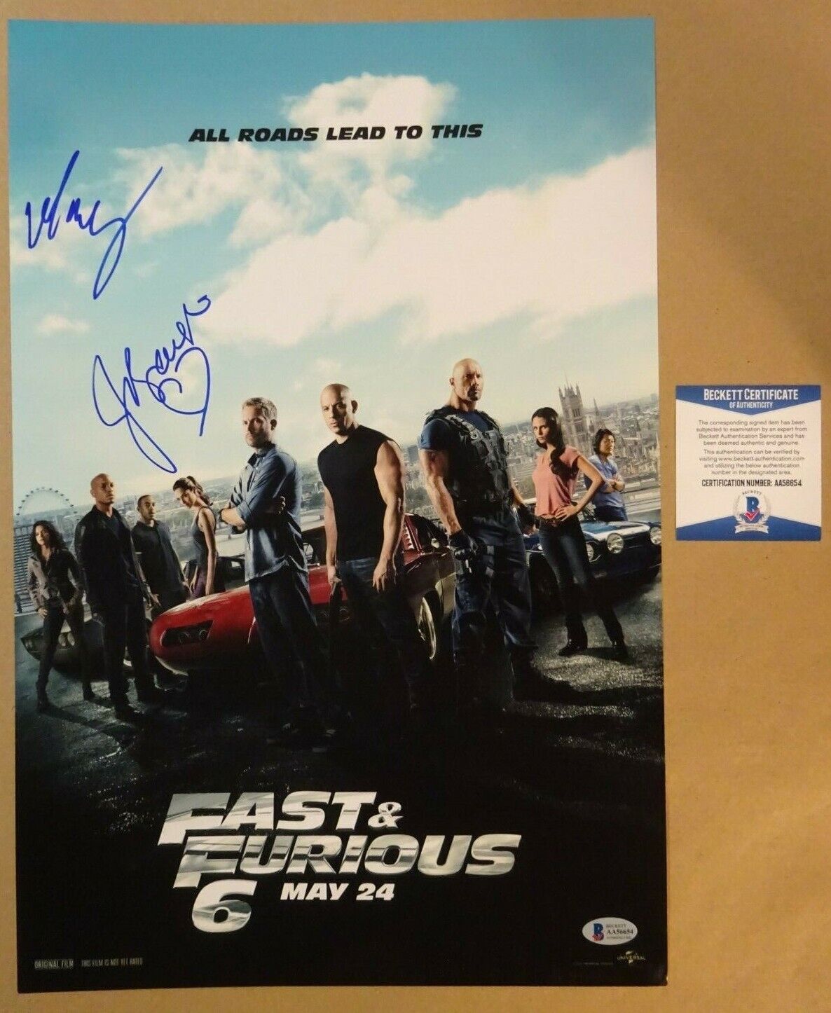 Signed MICHELLE RODRIGUEZ & JORDAN BREWSTER Fast & Furious 6 12x18 Photo Poster painting BAS COA