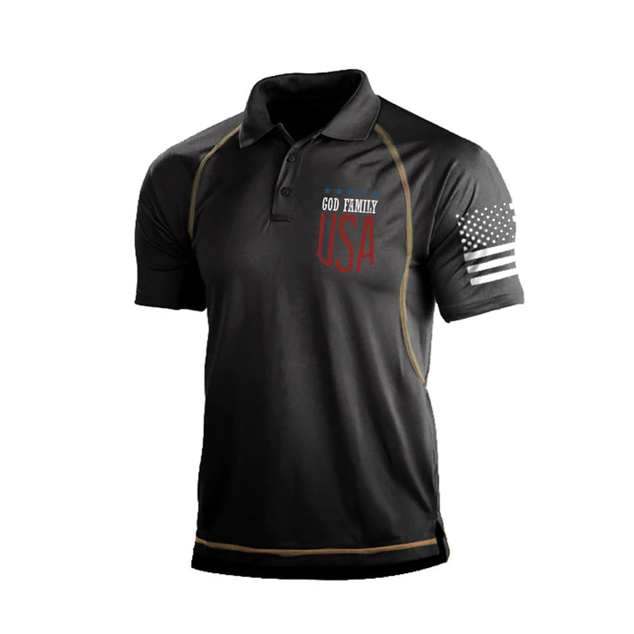 GOD FAMILY USA RAGLAN GRAPHIC POLO SHIRT