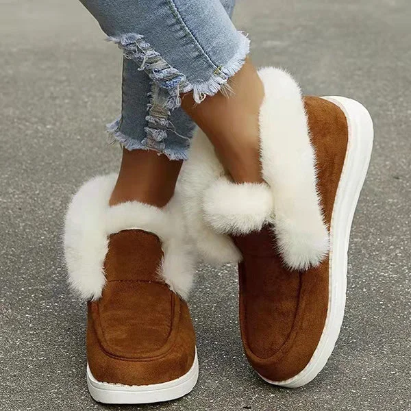 HUXM Warm Round Toe Flat Fluffy Snow Boots
