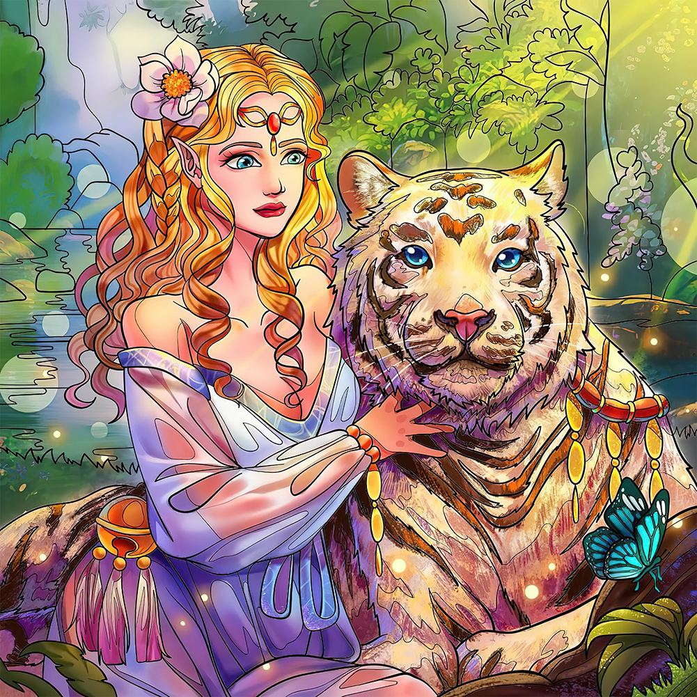 

Beauty and Tiger - Special Shaped Diamond Painting - 30*30CM, 501 Original