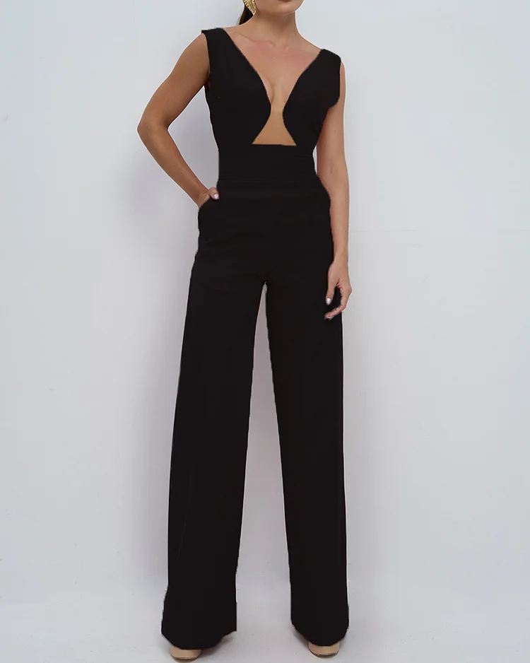 Sleeveless solid color casual jumpsuit