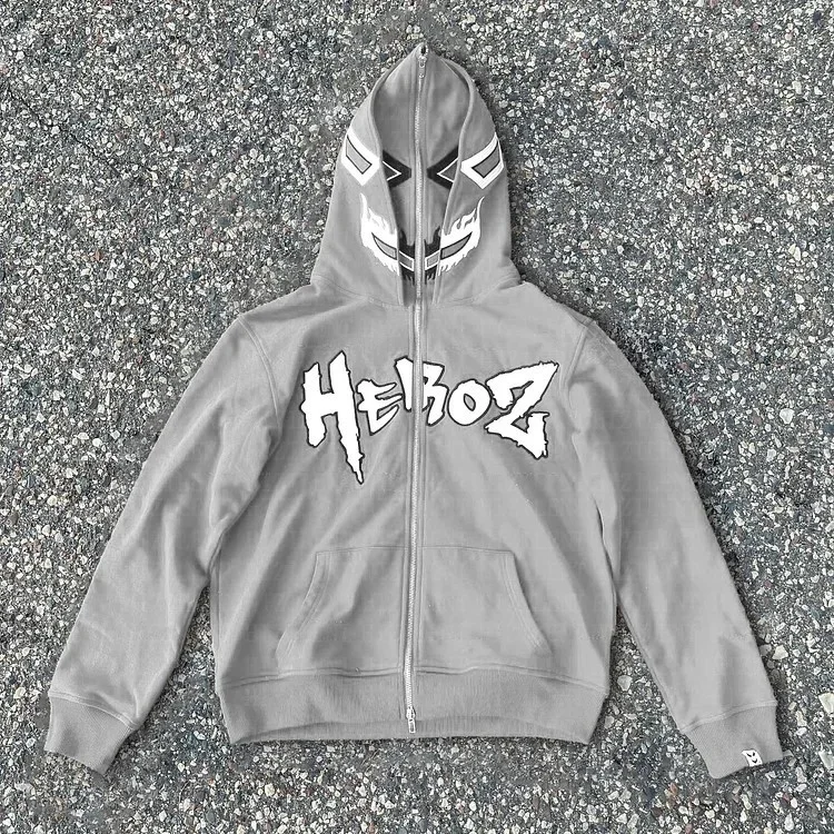 Y2k Printed Jacket Long Sleeve Full Zip Up Hoodie Double Hoodie at Hiphopee