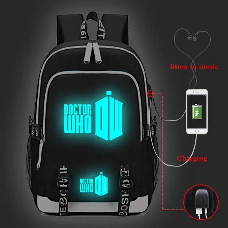 Buzzdaisy Doctor Who #4 USB Charging Backpack School Note Book Laptop Travel Bags Luminous