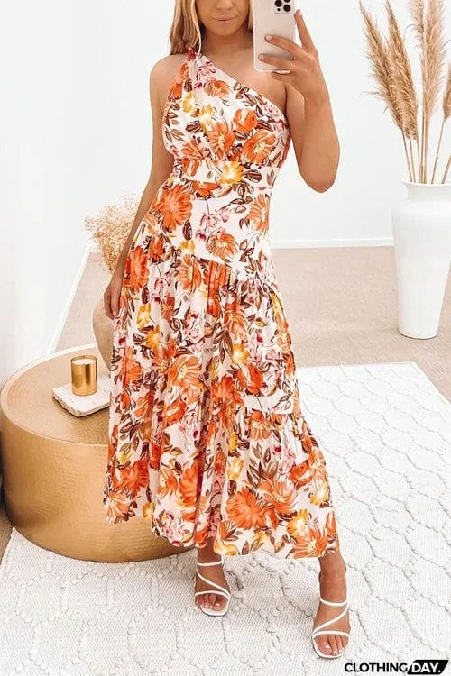 Fashion Printed Sleeveless Off Shoulder Slim Dress