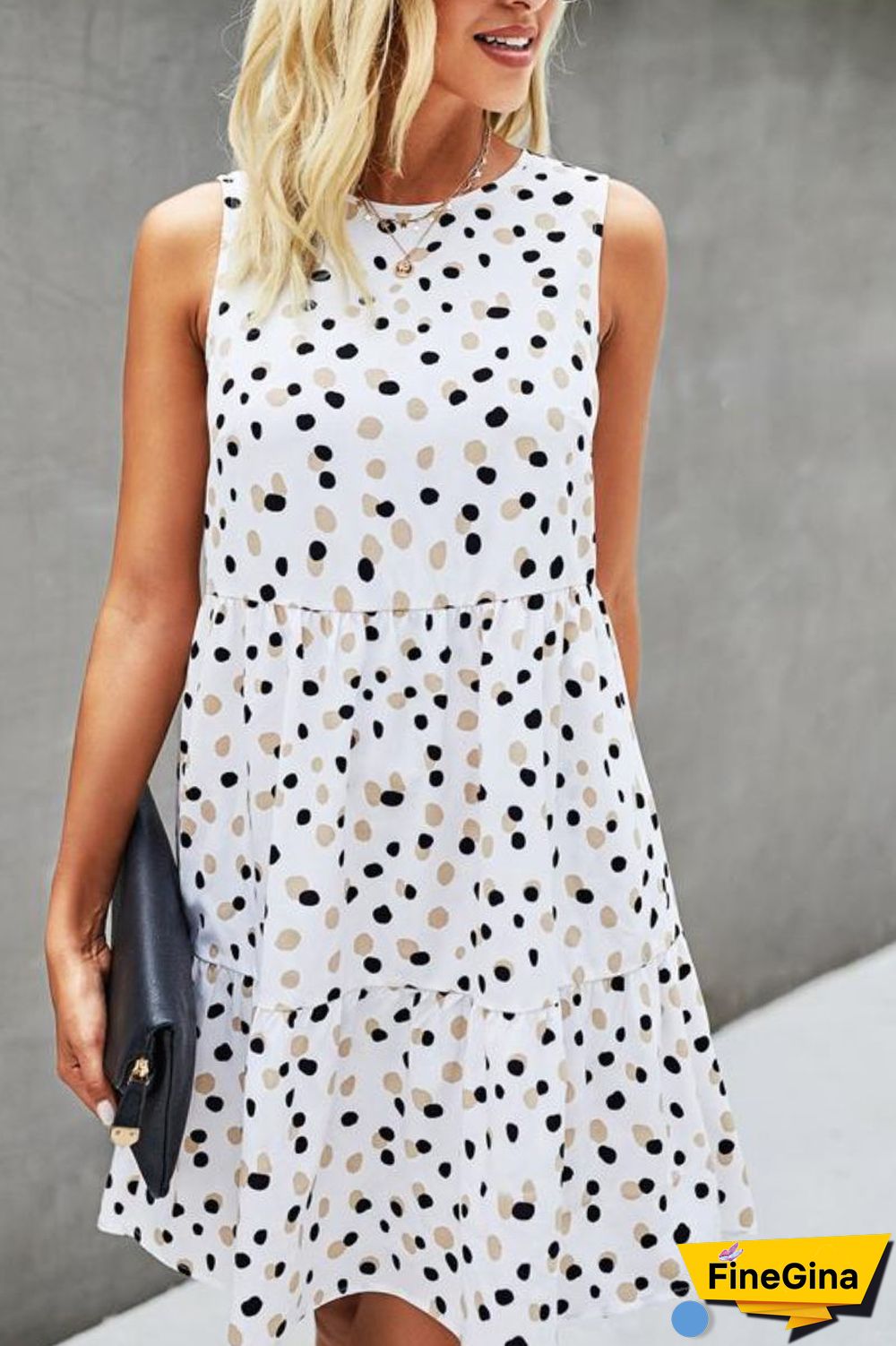 Polka Dot Print Patchwork Ruffle Hem Casual Dress