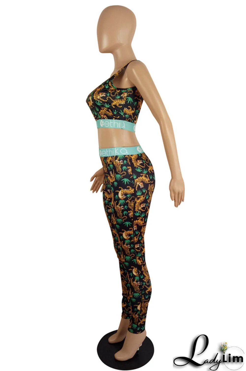 Multicolor Fashion Casual Sportswear Print Patchwork O Neck Sleeveless Two Pieces