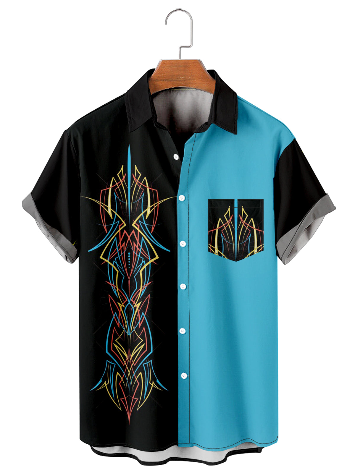 Men's Pioneer Totem Retro Car Creative Design Pattern Hawaiian Short Sleeve Shirt PLUSCLOTHESMAN