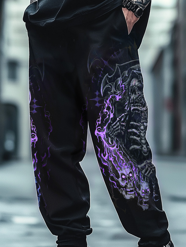 Art Print Track Pants Satanic Skull Fire Totem Unisex Casual Sweatpants