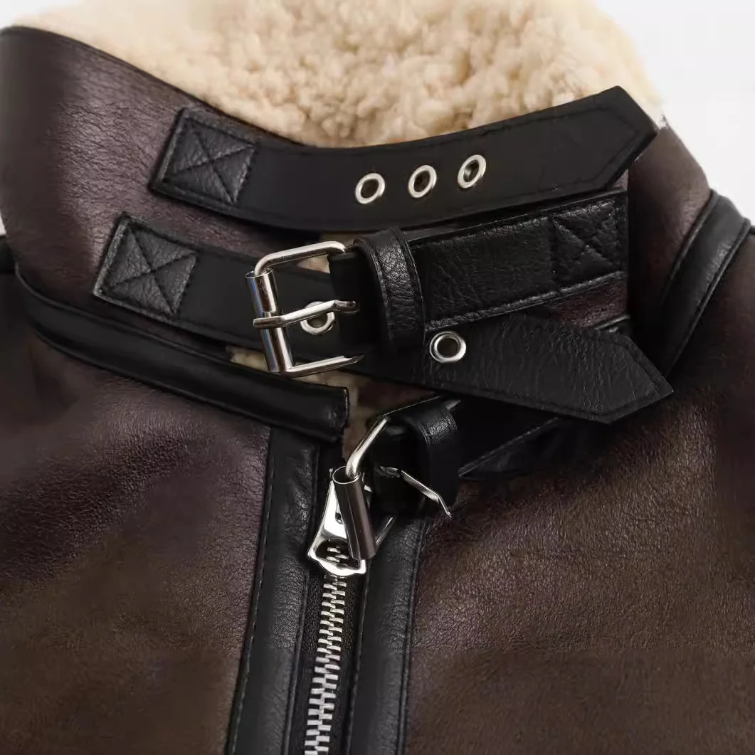 Churchf Churchf Autumn And Winter New Women's Fur One Retro Motorcycle Style Short Jacket Coat 8073236