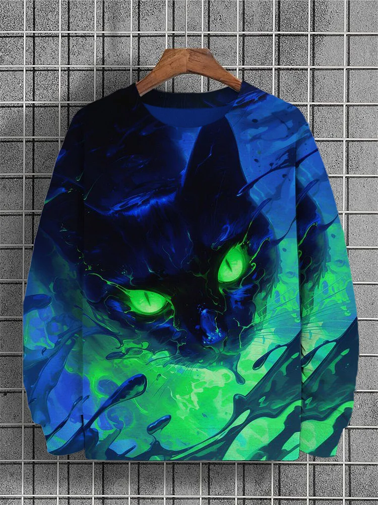 Men's Amazing Liquid Black Cat Print Casual Sweatshirt