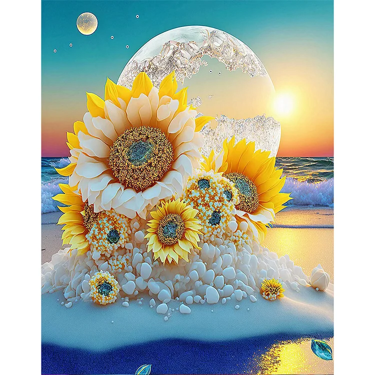 Beach Sunrise Sunflowers 40*50CM(Canvas) Full Round Drill Diamond Painting gbfke