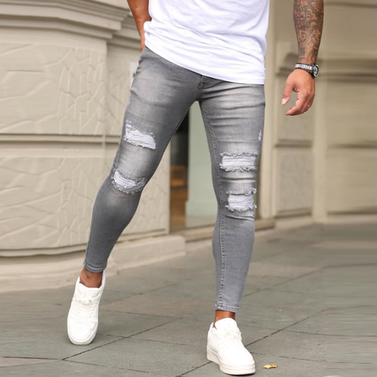 Casual Ripped Stretch Jeans With Small Legs