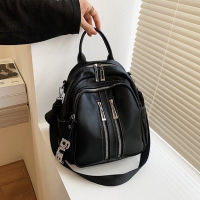 Double Zipper Design women backpack 2022 New Multifunction female Shoulder Bags PU Leather Girls School Bags bagpack Softback