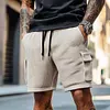 Men's Vintage Waffle Knit Multi-Pocket Casual Surf Elastic Drawstring Cargo Shorts by Inlyline