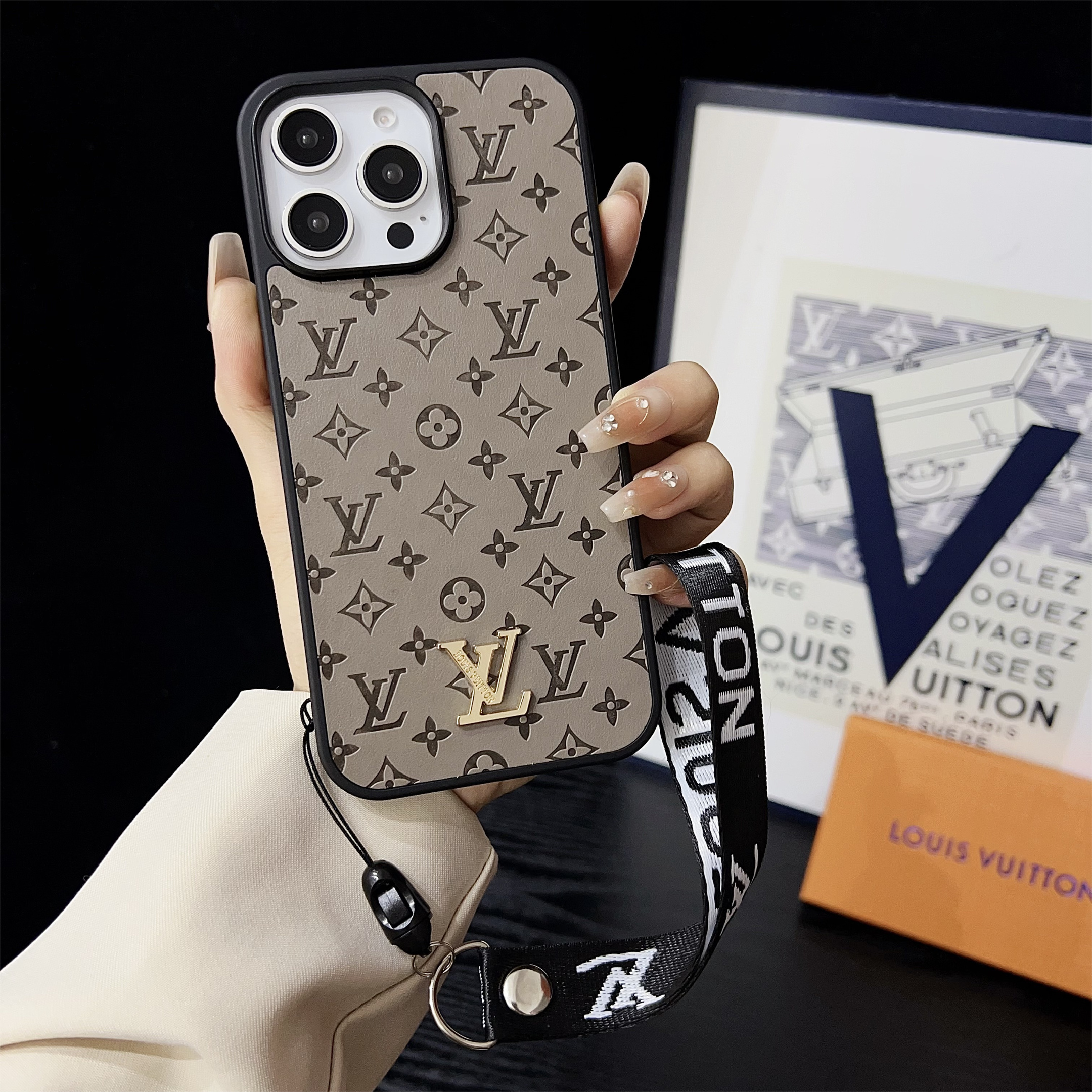 LV Elegant Bracelet Monogram 3D Embossed Soft-touch Leather Apple iPhone Case Samsung Galaxy Cover