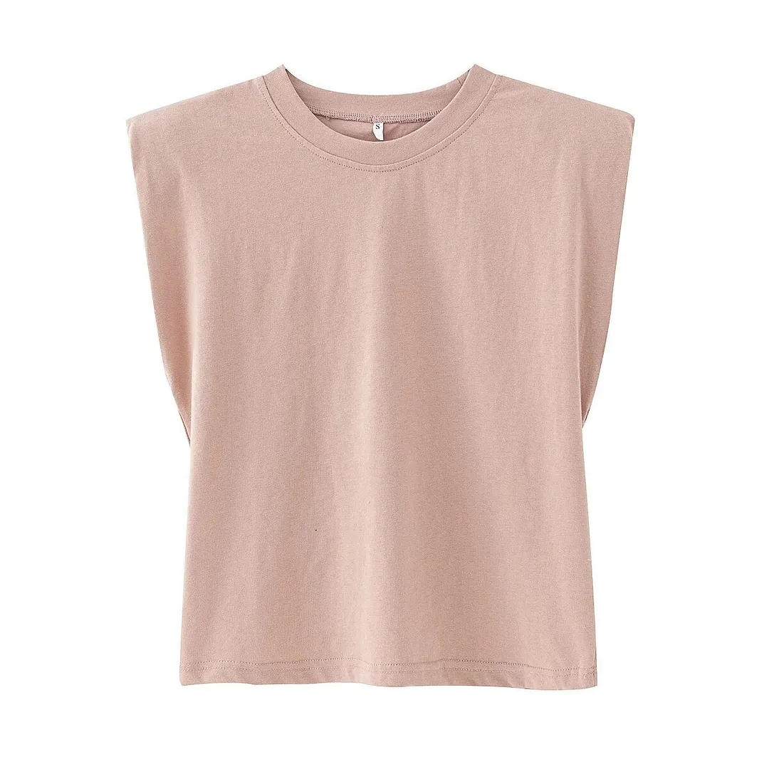 ZA Women's Vests White Sleeveless Tshirts Female Blouses Oversize Padded Shoulder Ladies Streetwear T-shirts 2021 Summer Tee