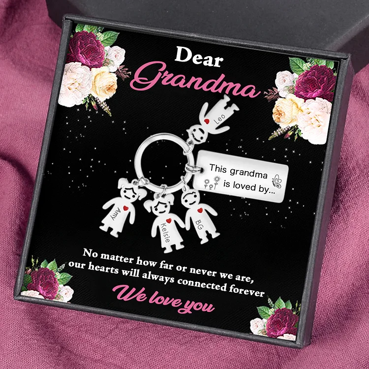 Custom 4 Names Personalized Family Keychain Gift for Grandma