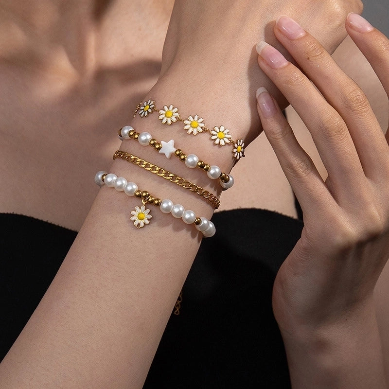 Elegant Flower 304 Stainless Steel Stainless Steel Bracelets In Bulk