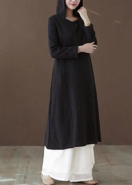 Bohemian Black Striped Tunic Hooded Robe Dresses